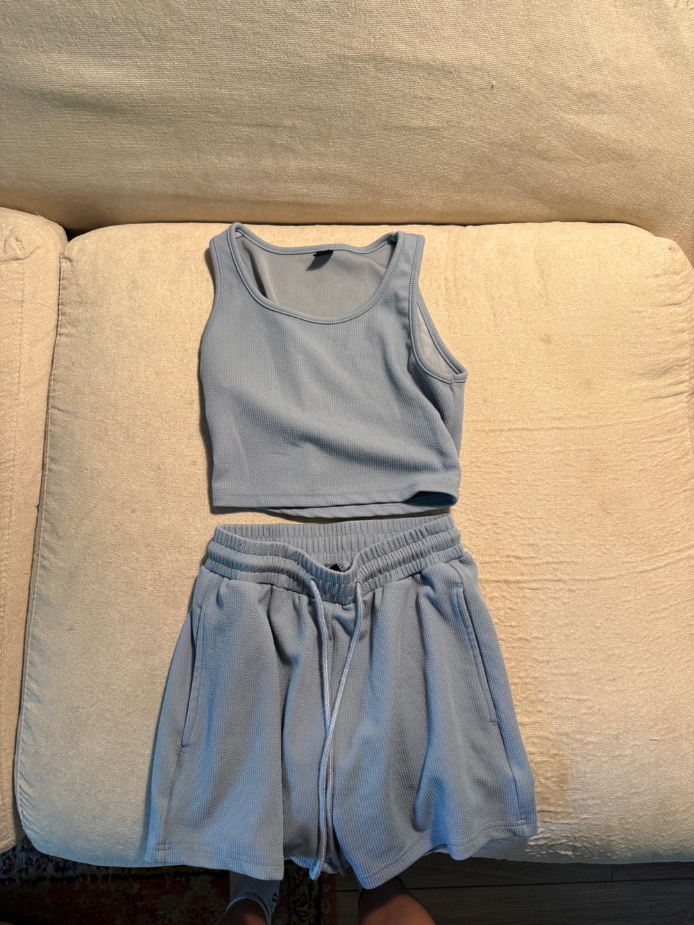 SHEIN Light Blue Knit Drawstring Lounge Set